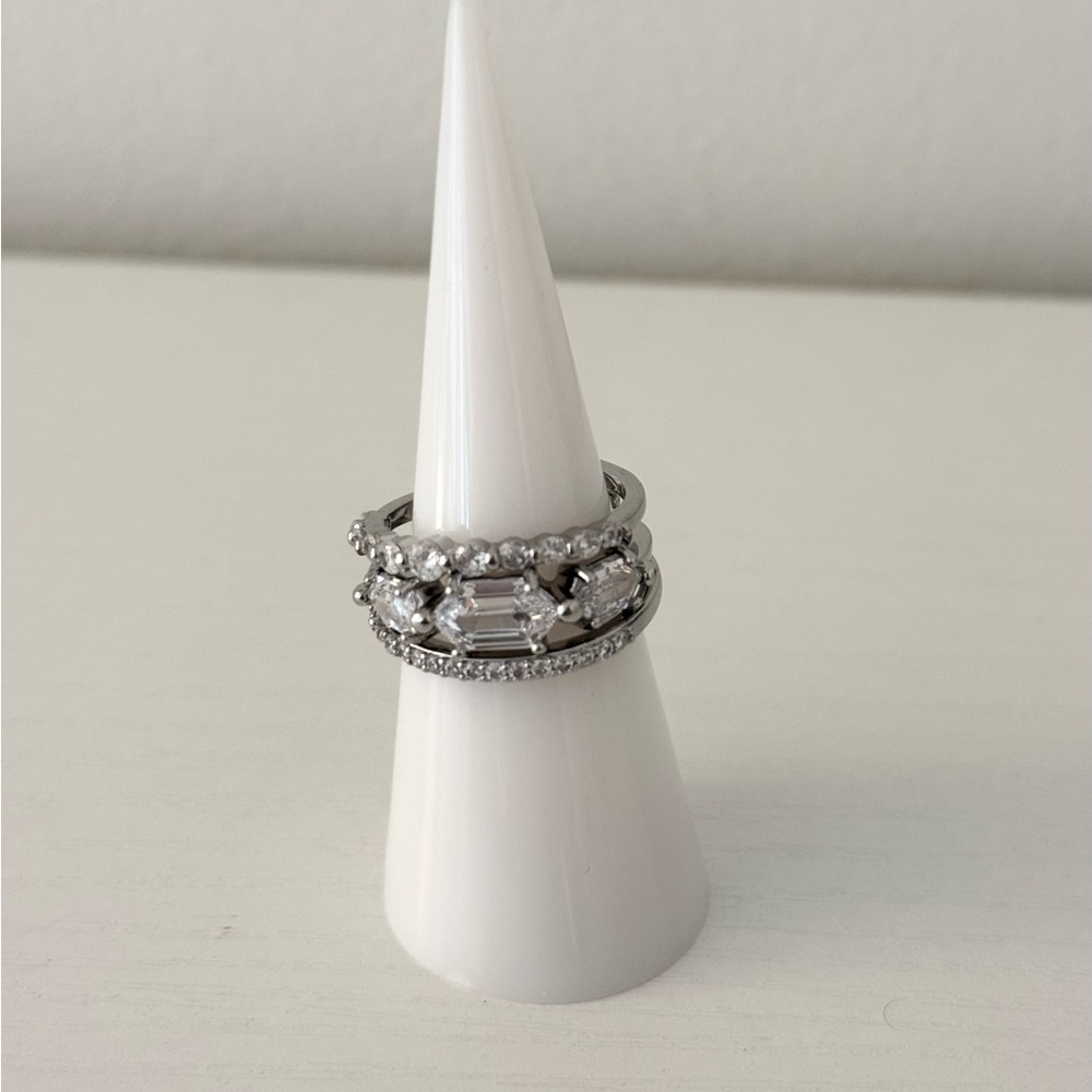 Silver Crystal Stackable Ring Set - White/Silver